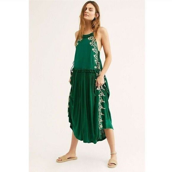 Free people - green embroidered dress size XSmall - Picture 1 of 7